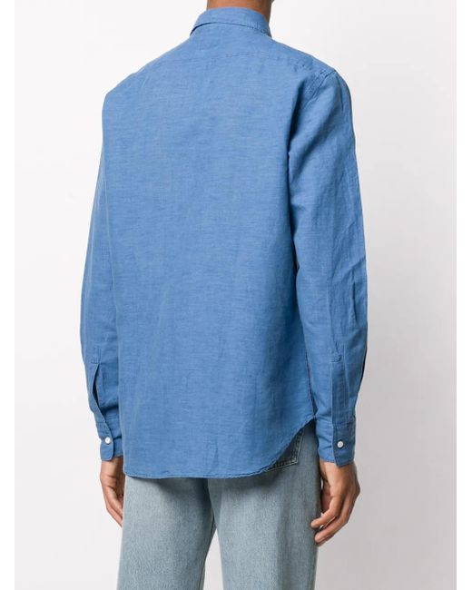 Aspesi Blue Plain Button-Up Long Sleeve Shirt for men