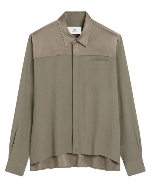 Camicia Con Inserti A Contrasto di AMI in Green da Uomo
