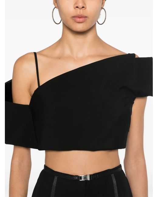McQueen Black Deconstructed Asymmetric Crop Top