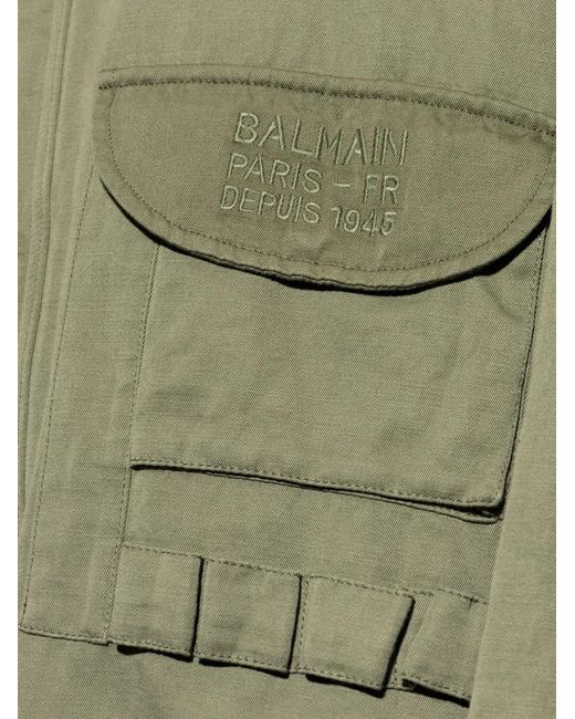 Balmain Green Multi-Pocket High-Neck Jacket for men