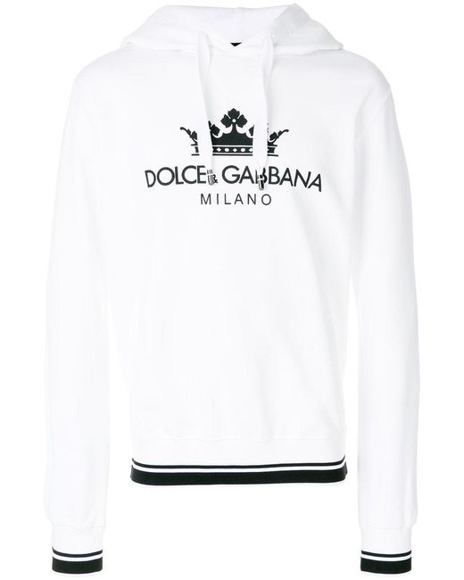 Dolce & Gabbana Logo Print Hoodie in White for Men | Lyst UK