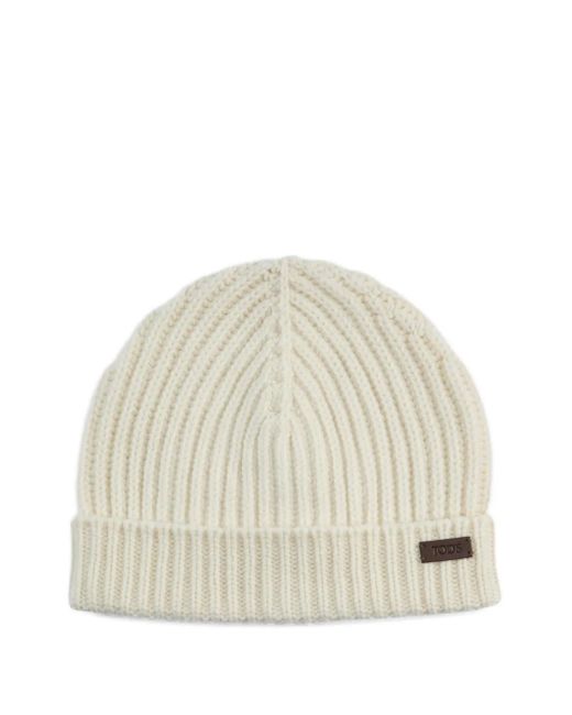 Tod's Natural Ribbed-Knit Beanie Hat