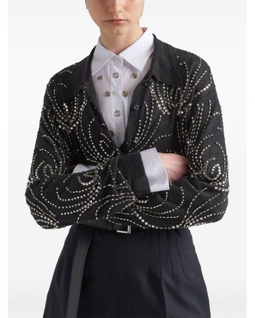 Prada Black Crystal-embellished Cashmere Polo Shirt
