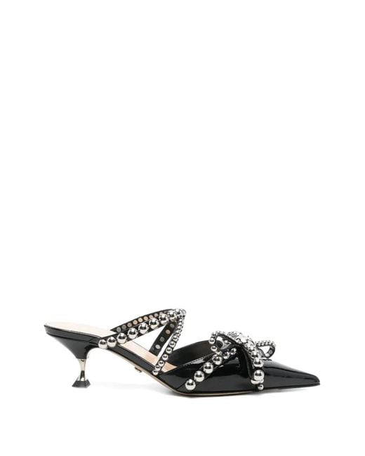 Mach & Mach White Studded Bow-Detail Pumps