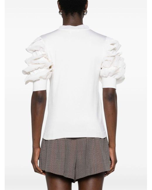 Chloé White Ruffled Fine-knit T-shirt