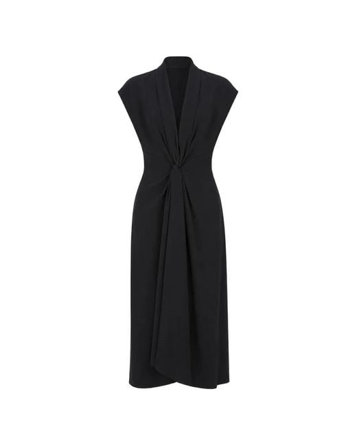 Hanita Black Knot-Detail Draped Midi Dress