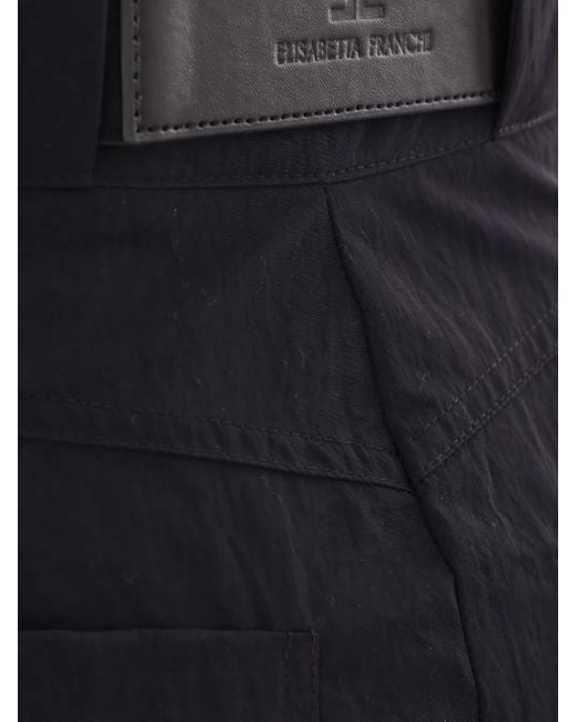 Elisabetta Franchi Blue Tailored Pants With Unique Belt Detail