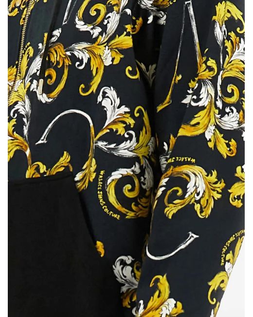 Versace Jeans Couture Black Barocco-Print Zip-Up Hoodie for men
