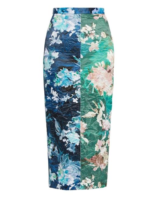 Erdem Blue Floral-Print Midi Skirt