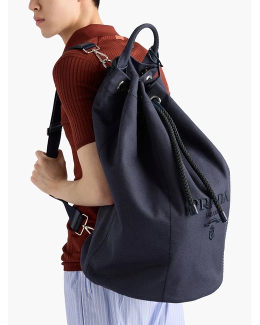 Prada Blue Drawstring Backpack for men