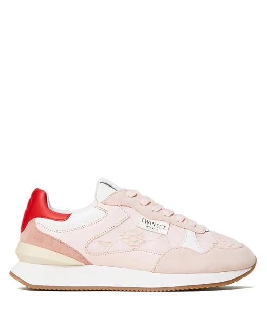 Twinset Pink Lace-Insert Low-Top Sneakers