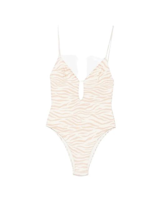 Mc2 Saint Barth White Crunchy Zebra-Print Swimsuit