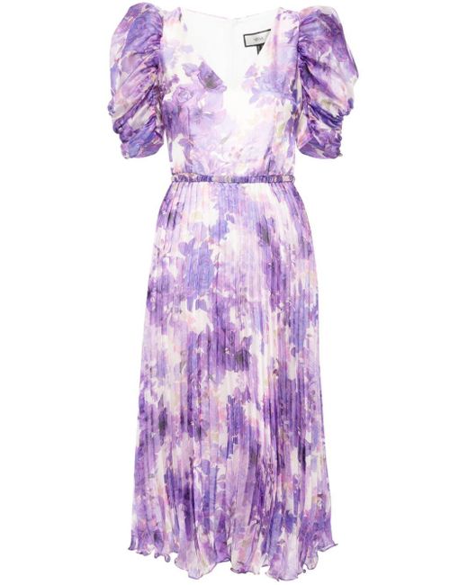 Nissa フローラル プリーツドレス Purple