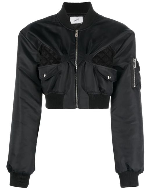 Coperni Black Cut-Out Cropped Bomber Jacket
