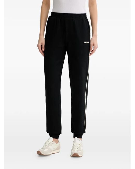 Guess Black Logo-Patch Side-Stripe Track Pants