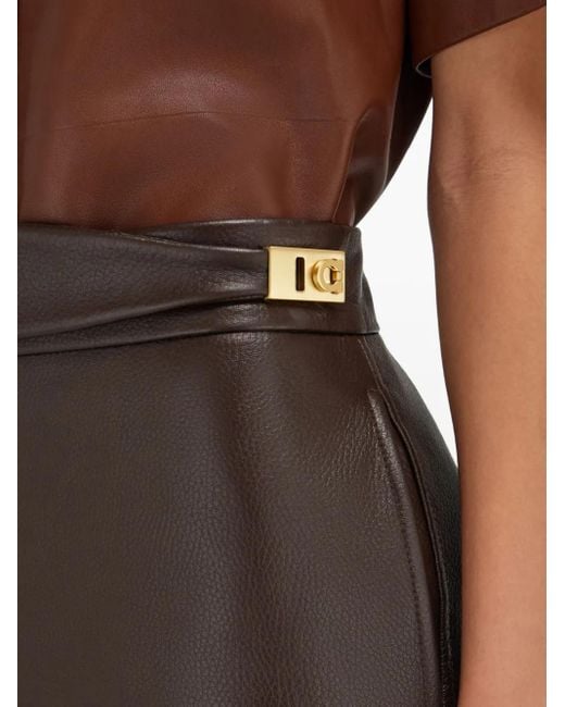 Ferragamo Leren Maxi-Rok Met Split in het Brown