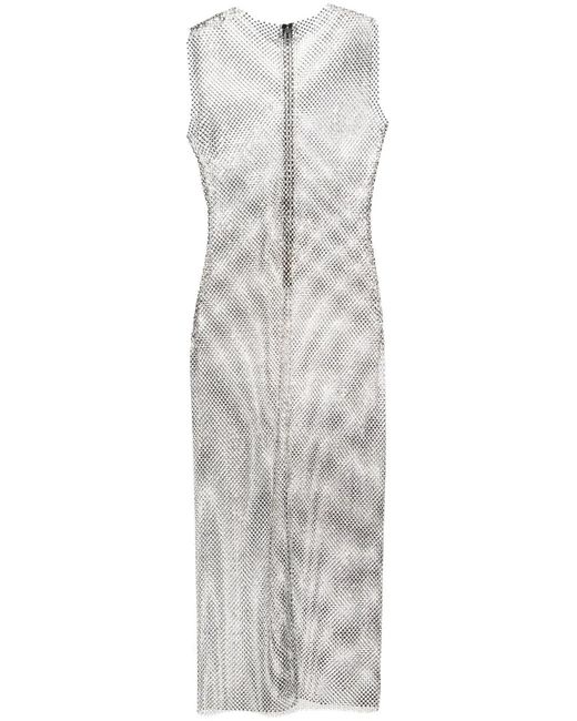 Philosophy Di Lorenzo Serafini Gray Rhinestone-Embellished Mesh Maxi Dress