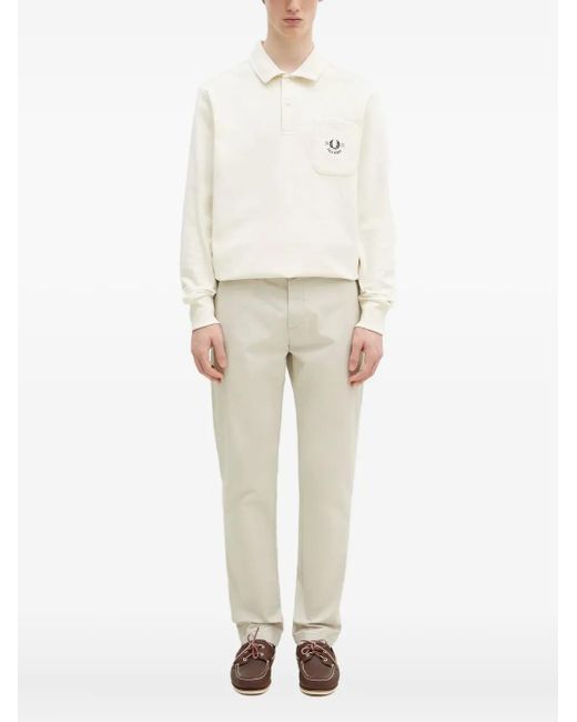 Fred Perry Natural Embroidered-Pocket Long-Sleeve Polo Shirt for men