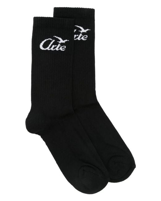 Arte' Black Intarsia-Knit Logo Socks for men