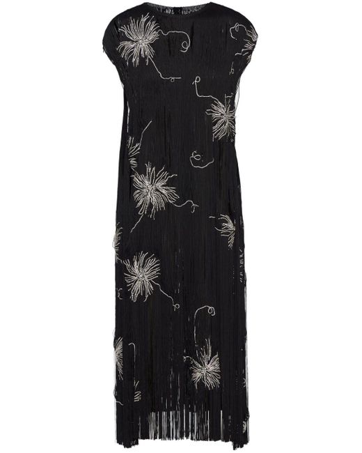 Prada Black Fringed Embroidered Dress