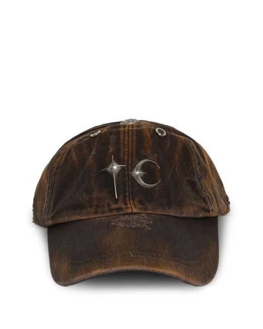 THUG CLUB Brown Two-Tone Washed Logo-Plaque Cap for men