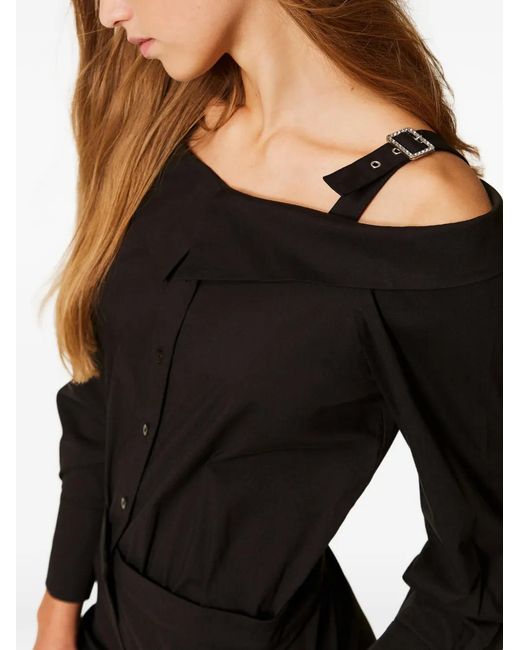 Twinset Black Off-Shoulder Poplin Jumpsuit