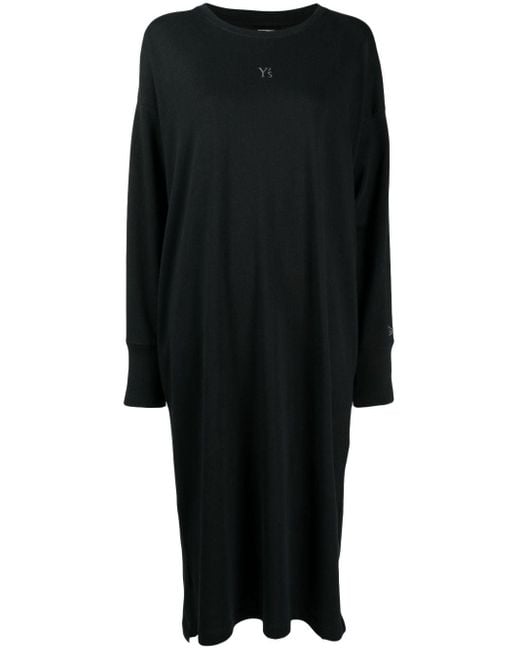 Y's Yohji Yamamoto Black Embroidered-logo Cotton Dress