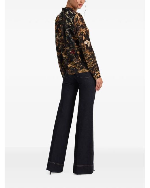 Alice + Olivia Black Willa Floral-Print Silk Top
