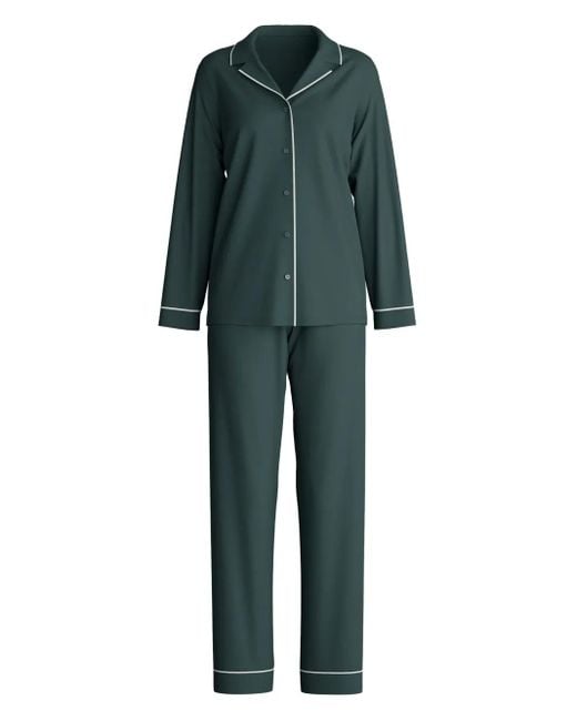 Calida Green Button-Down Piped-Trim Pyjama