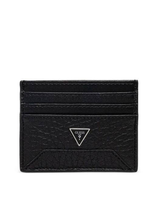 Guess Black Pebbled Texture Card Holder for men