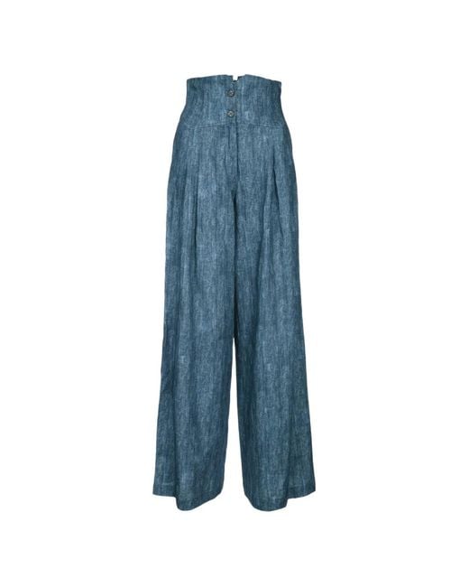 ERMANNO FIRENZE Blue Drawstring High-Waisted Trousers