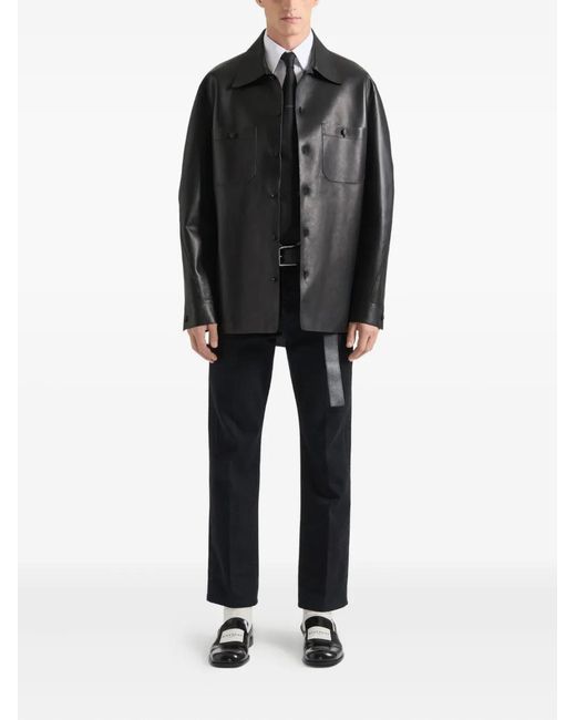 Givenchy Black Leather Shirt Jacket for men