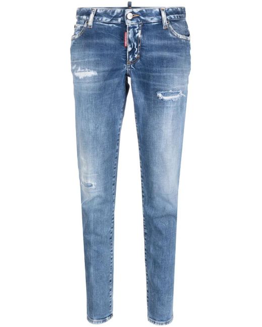 DSquared² Blue Distressed-Effect Cropped Jeans