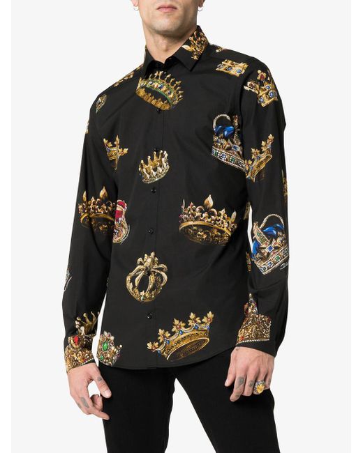 Dolce Gabbana Gold Fit King Crown Shirt in Black for Men Lyst