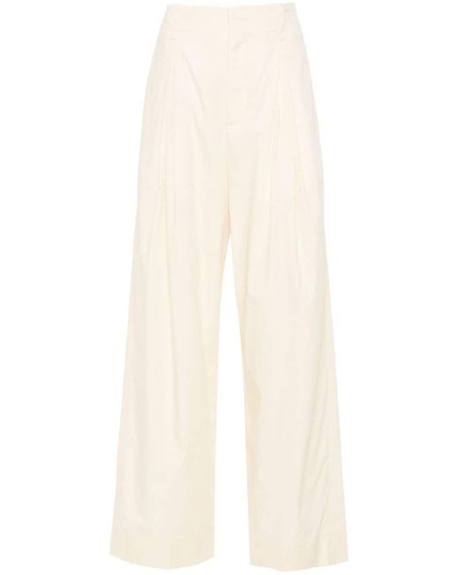 Bottega Veneta White Pleat-detail Straight-leg Trousers