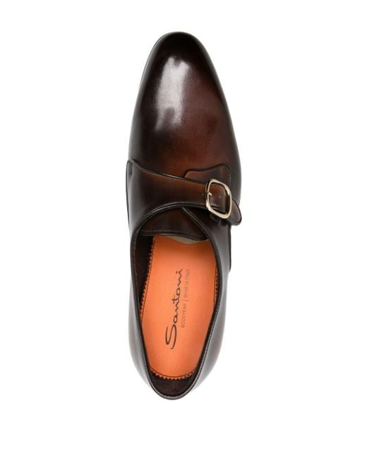 Santoni Brown Faded-Effect Leather Monk Shoes for men