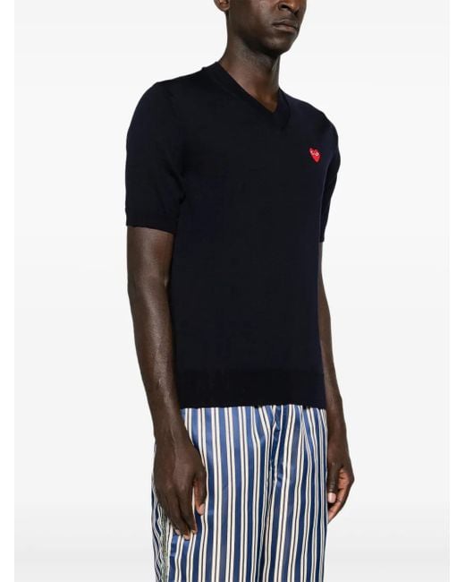 COMME DES GARÇONS PLAY Blue Heart-Patch Wool Jumper