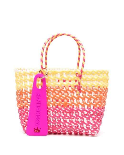 Bolso shopper con charm del logo La Milanesa de color Pink