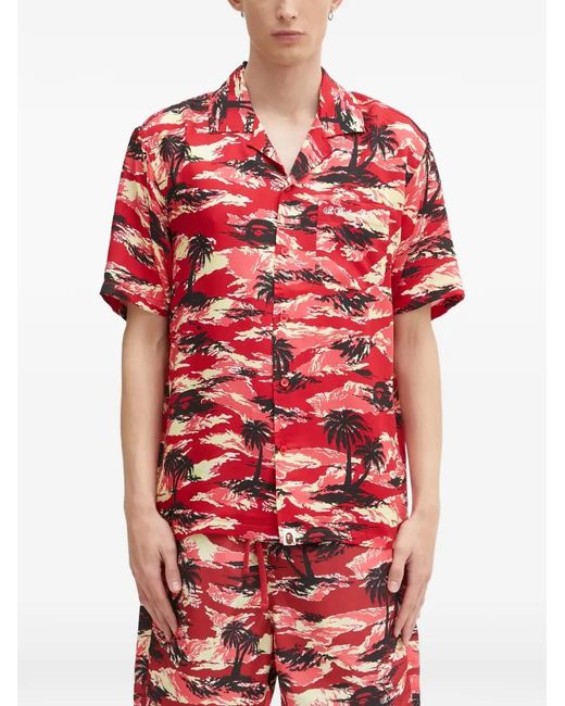 A Bathing Ape Red Palm-Print Pocket Shirt for men