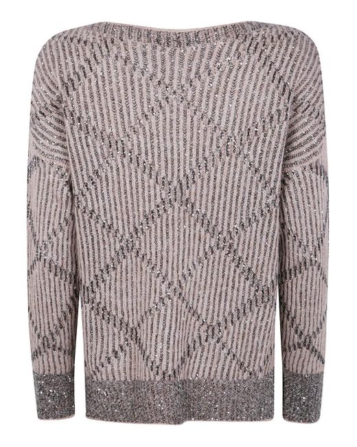 D.exterior Natural Sequin-Embellished Ribbed Sweater
