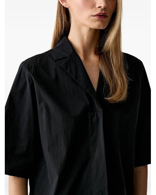 Marc O' Polo Black Notched-Collar Short-Sleeve Shirt