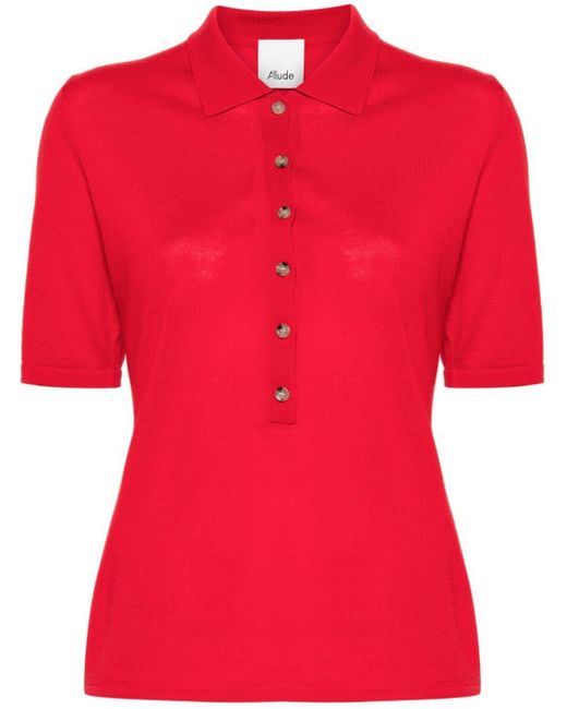 Allude Red Fine-knit Polo Shirt