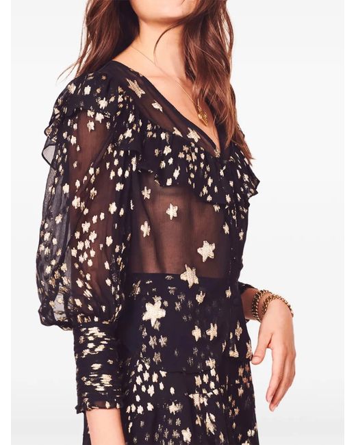 LoveShackFancy Black Harleigh Star-Motif Ruffled Blouse