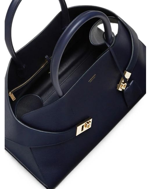 Ferragamo Blue Hug Leather Tote Bag