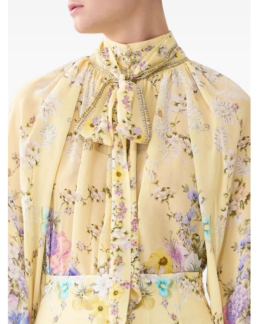 Camilla Metallic Darling Buds Pussy-Bow Blouse