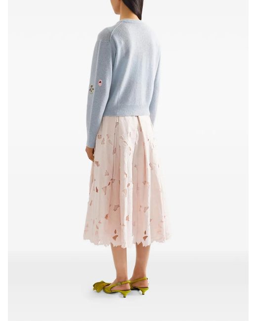 Erdem Blue Floral-Embellished Crew-Neck Cardigan