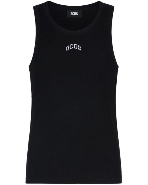 Gcds Black Logo Print Stretch-Cotton Tank Top