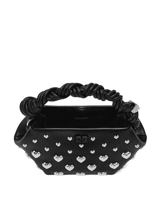 Ganni Black Mini Bou Heart-Stud Tote Bag