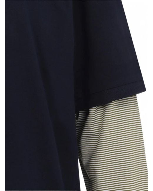 Miu Miu Blue Layered-Sleeve Striped Polo Shirt
