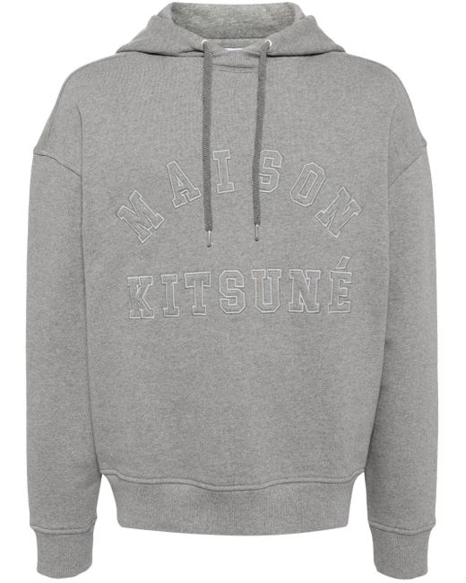 Maison Kitsuné Gray Relaxed Fit Hooded Sweatshirt With Embossed Logo for men